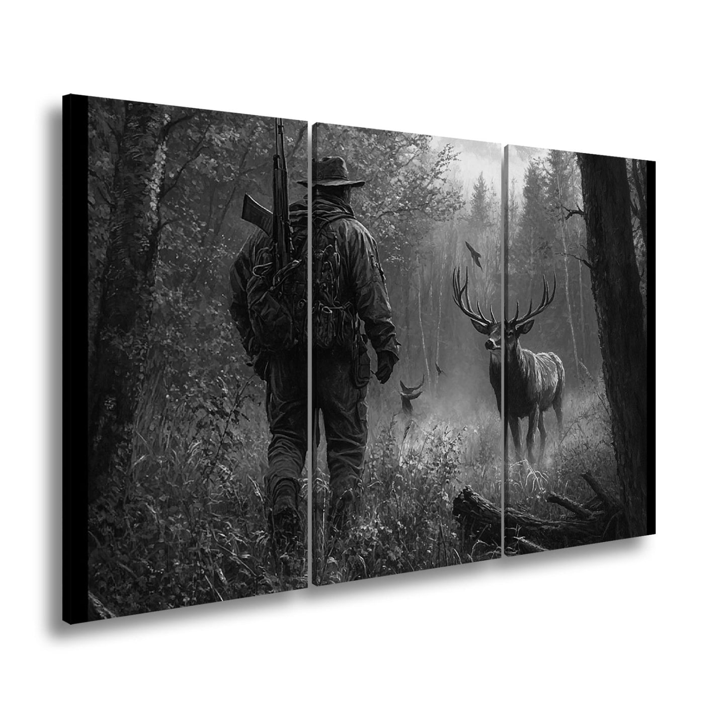 Leinwandbild Jäger XXL – Stille Begegnung mit Hirsch im Herbstwald - deyoli