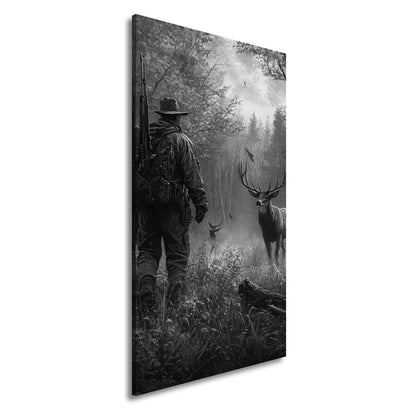 Leinwandbild Jäger XXL – Stille Begegnung mit Hirsch im Herbstwald - deyoli