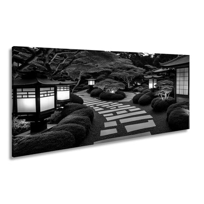 Leinwandbild Japanischer Garten im Licht mit Formschnittbüschen XXL – Natur Zen - deyoli