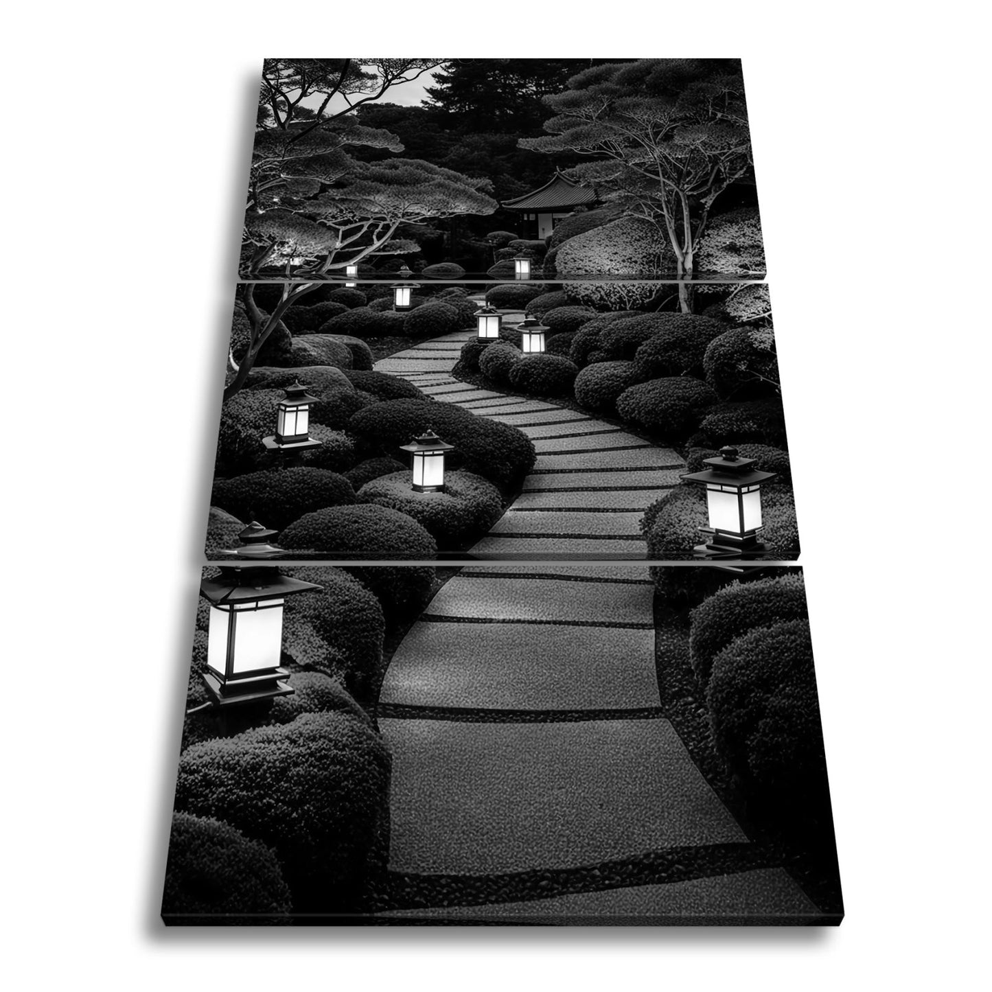 Leinwandbild Japanischer Gartenweg mit stillen Laternen XXL – Zen Wandbild - deyoli