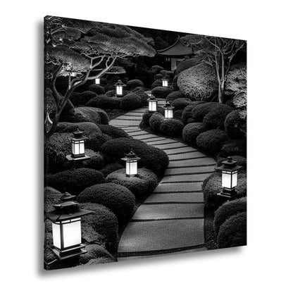 Leinwandbild Japanischer Gartenweg mit stillen Laternen XXL – Zen Wandbild - deyoli