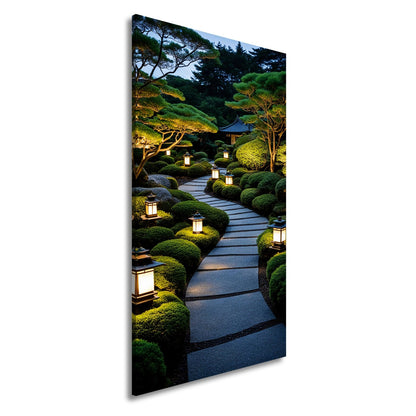 Leinwandbild Japanischer Gartenweg mit stillen Laternen XXL – Zen Wandbild - deyoli