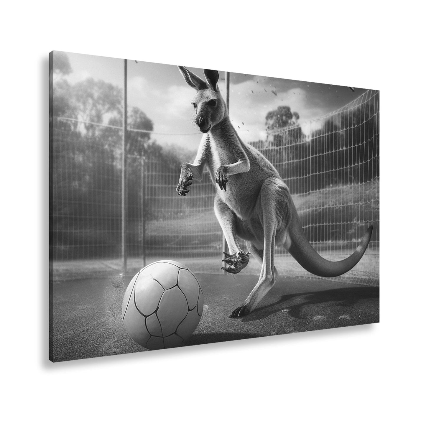 Leinwandbild Känguru am Ball – Dynamik trifft Spielfreude. - deyoli