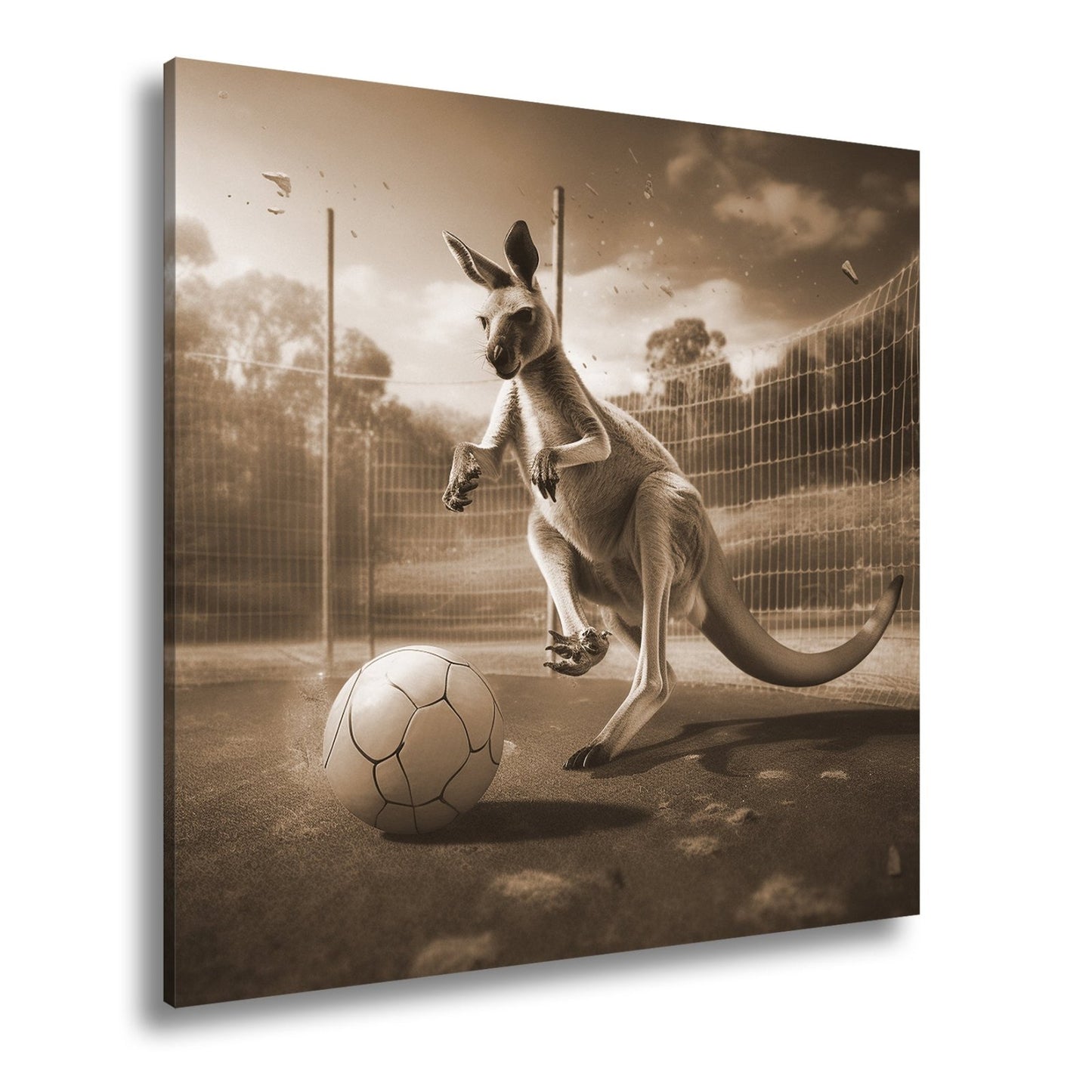 Leinwandbild Känguru am Ball – Dynamik trifft Spielfreude. - deyoli