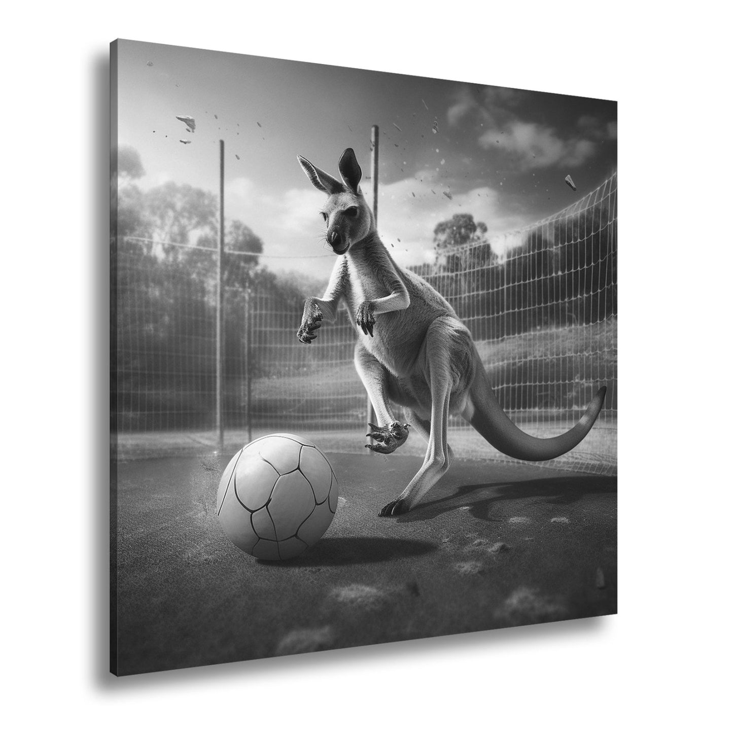 Leinwandbild Känguru am Ball – Dynamik trifft Spielfreude. - deyoli