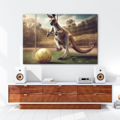 Leinwandbild Känguru am Ball – Dynamik trifft Spielfreude. - deyoli