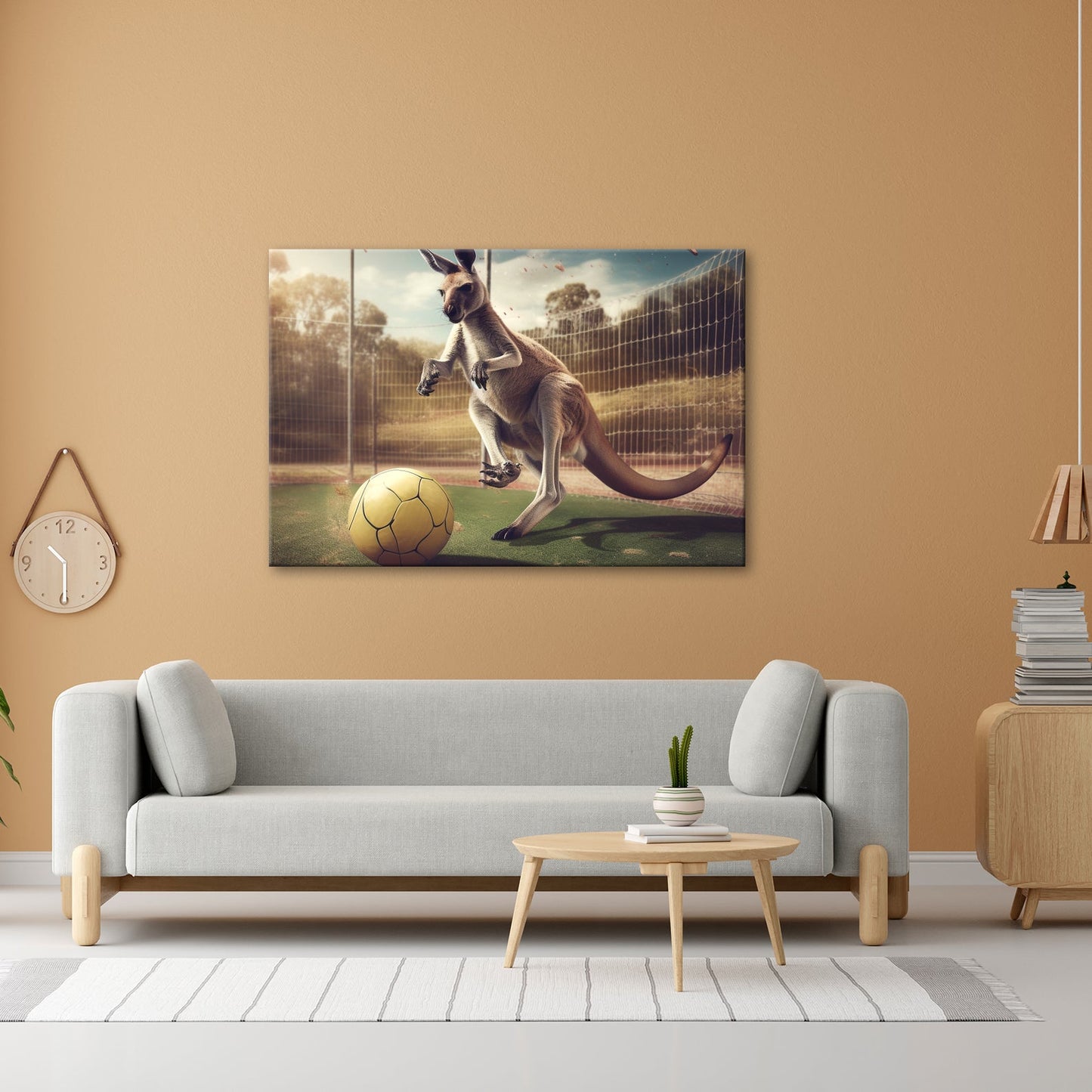 Leinwandbild Känguru am Ball – Dynamik trifft Spielfreude. - deyoli