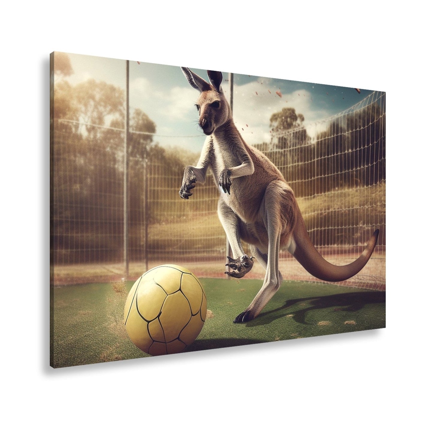 Leinwandbild Känguru am Ball – Dynamik trifft Spielfreude. - deyoli