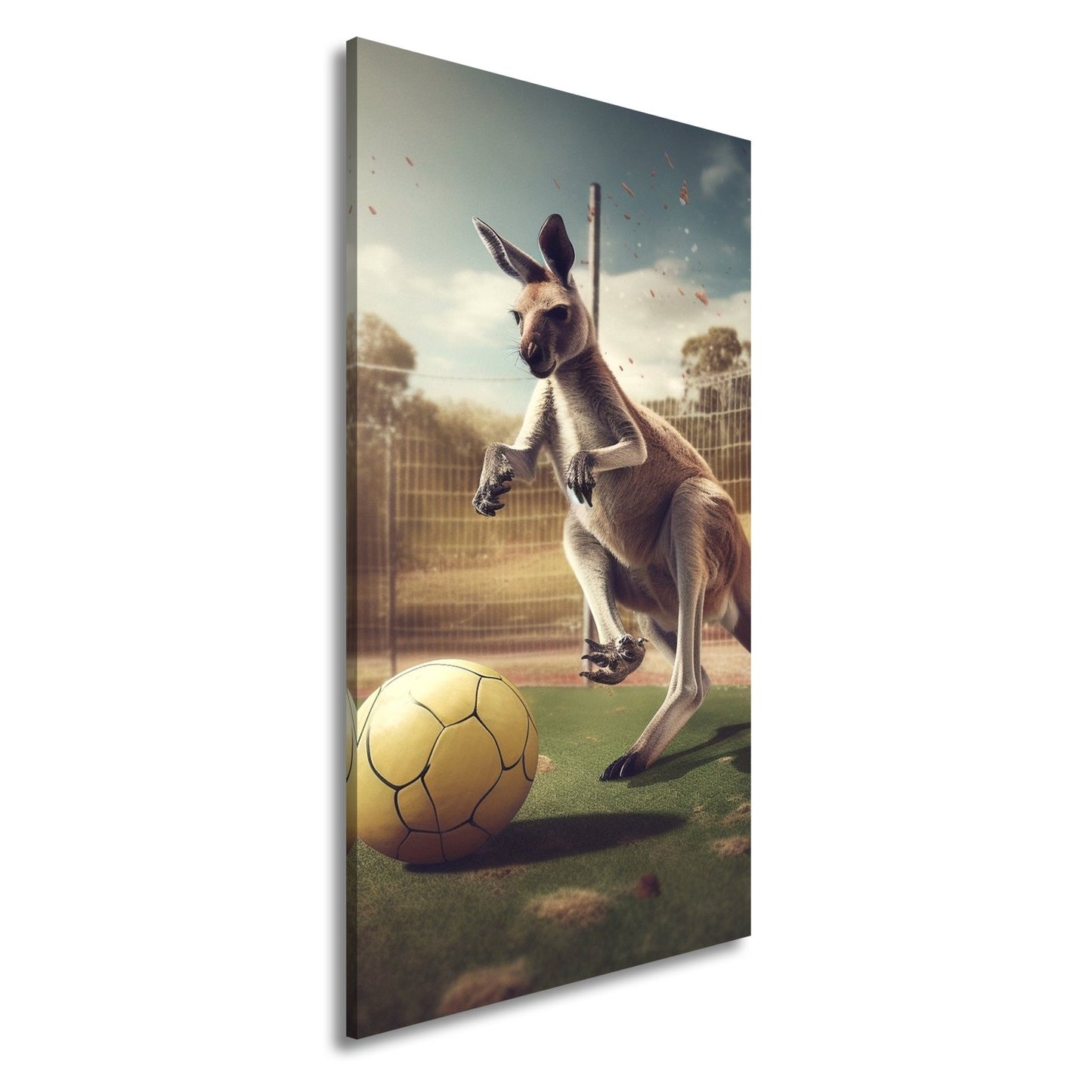 Leinwandbild Känguru am Ball – Dynamik trifft Spielfreude. - deyoli