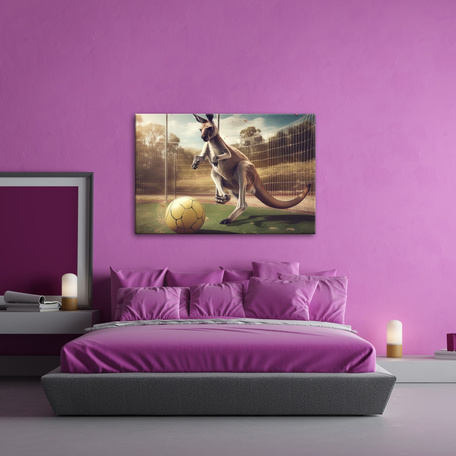 Leinwandbild Känguru am Ball – Dynamik trifft Spielfreude. - deyoli