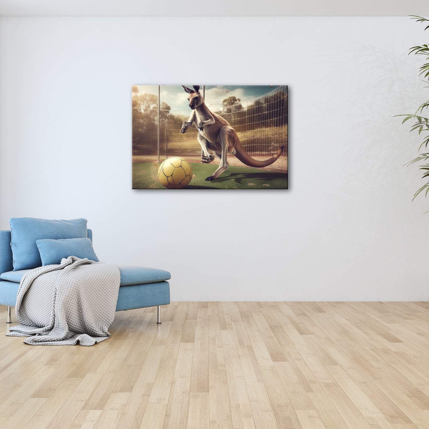 Leinwandbild Känguru am Ball – Dynamik trifft Spielfreude. - deyoli