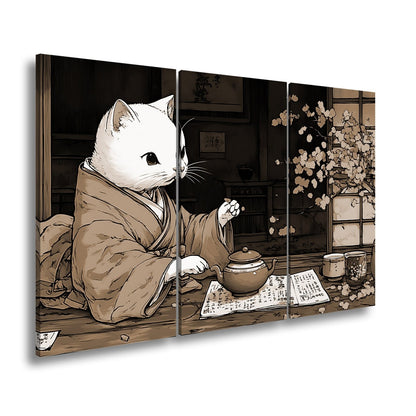 Leinwandbild Katzenzeremonie im Kimono – Teezeit mit Kirschblütenzauber. - deyoli