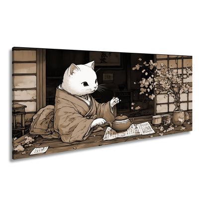 Leinwandbild Katzenzeremonie im Kimono – Teezeit mit Kirschblütenzauber. - deyoli