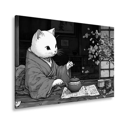Leinwandbild Katzenzeremonie im Kimono – Teezeit mit Kirschblütenzauber. - deyoli