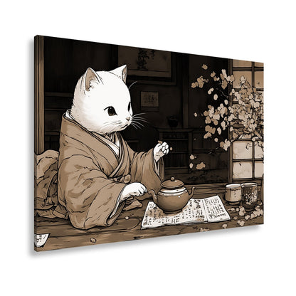 Leinwandbild Katzenzeremonie im Kimono – Teezeit mit Kirschblütenzauber. - deyoli