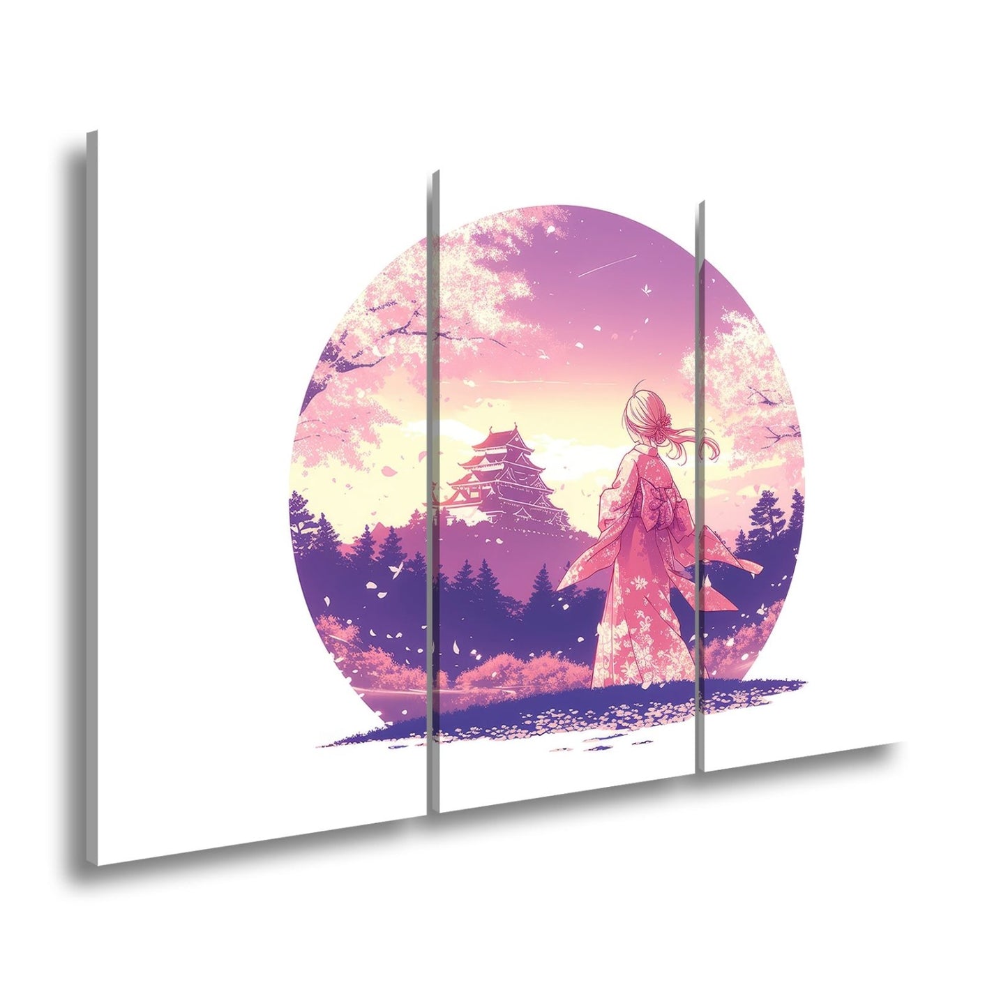 Leinwandbild Kimono im Blütenwind – ein stiller Blick zum Schloss. - deyoli