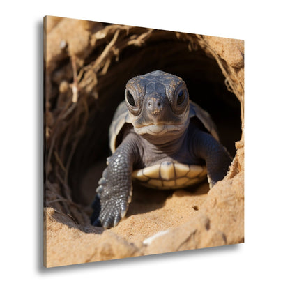 Leinwandbild Kleine Schildkröte, neugierig am Rand der weiten Welt - deyoli