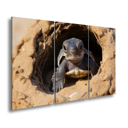 Leinwandbild Kleine Schildkröte, neugierig am Rand der weiten Welt - deyoli