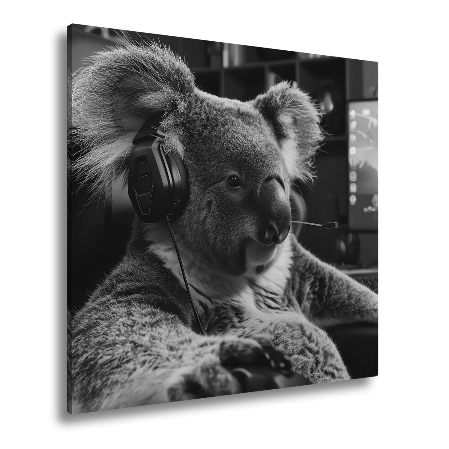 Leinwandbild Koala - Gamer – konzentriert am Controller im Neonlicht. - deyoli