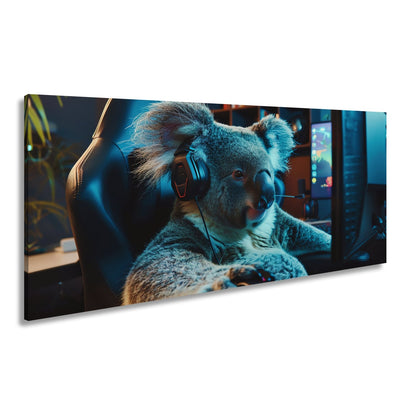 Leinwandbild Koala - Gamer – konzentriert am Controller im Neonlicht. - deyoli
