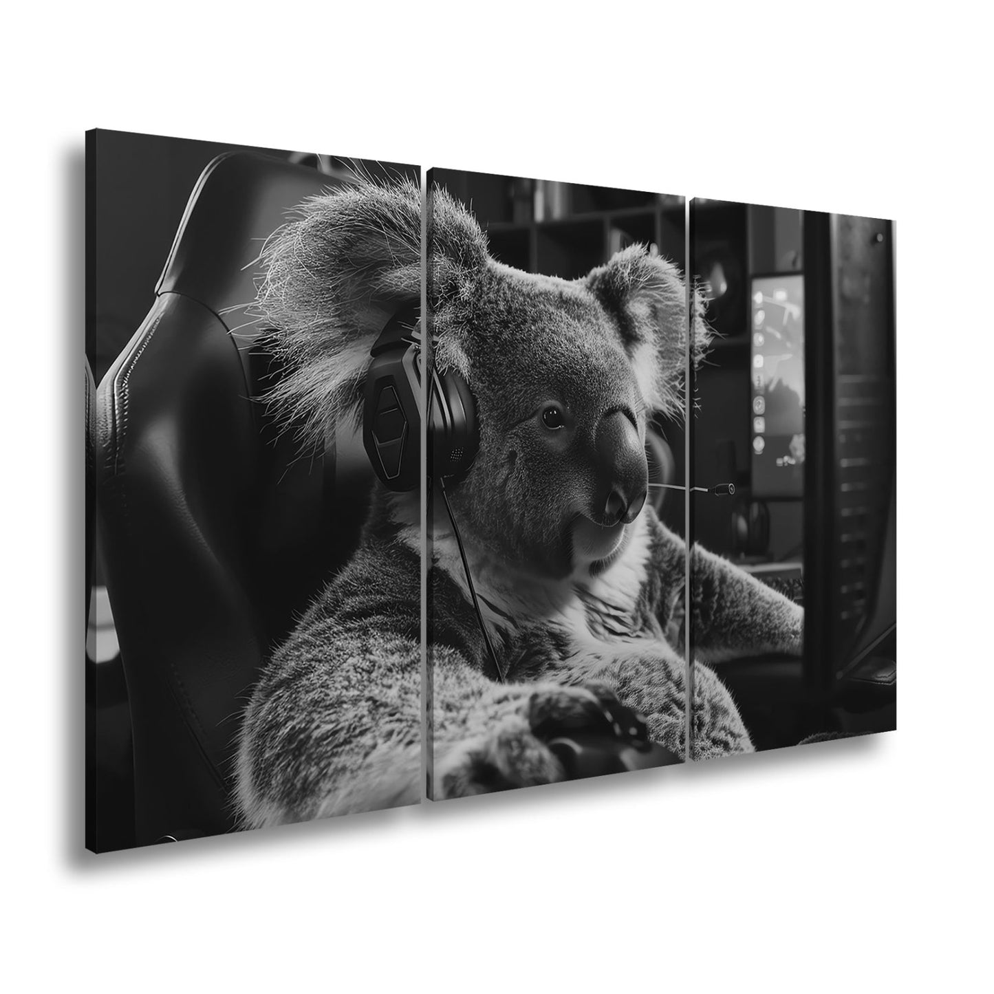 Leinwandbild Koala - Gamer – konzentriert am Controller im Neonlicht. - deyoli