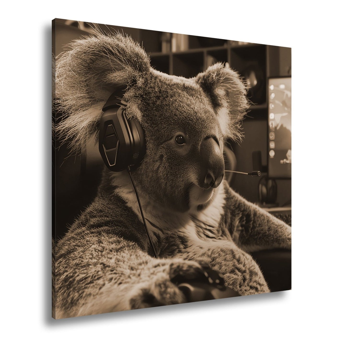 Leinwandbild Koala - Gamer – konzentriert am Controller im Neonlicht. - deyoli