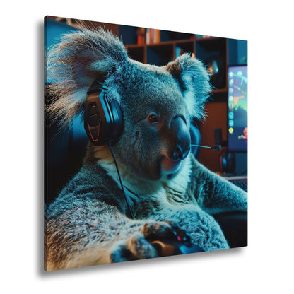 Leinwandbild Koala - Gamer – konzentriert am Controller im Neonlicht. - deyoli