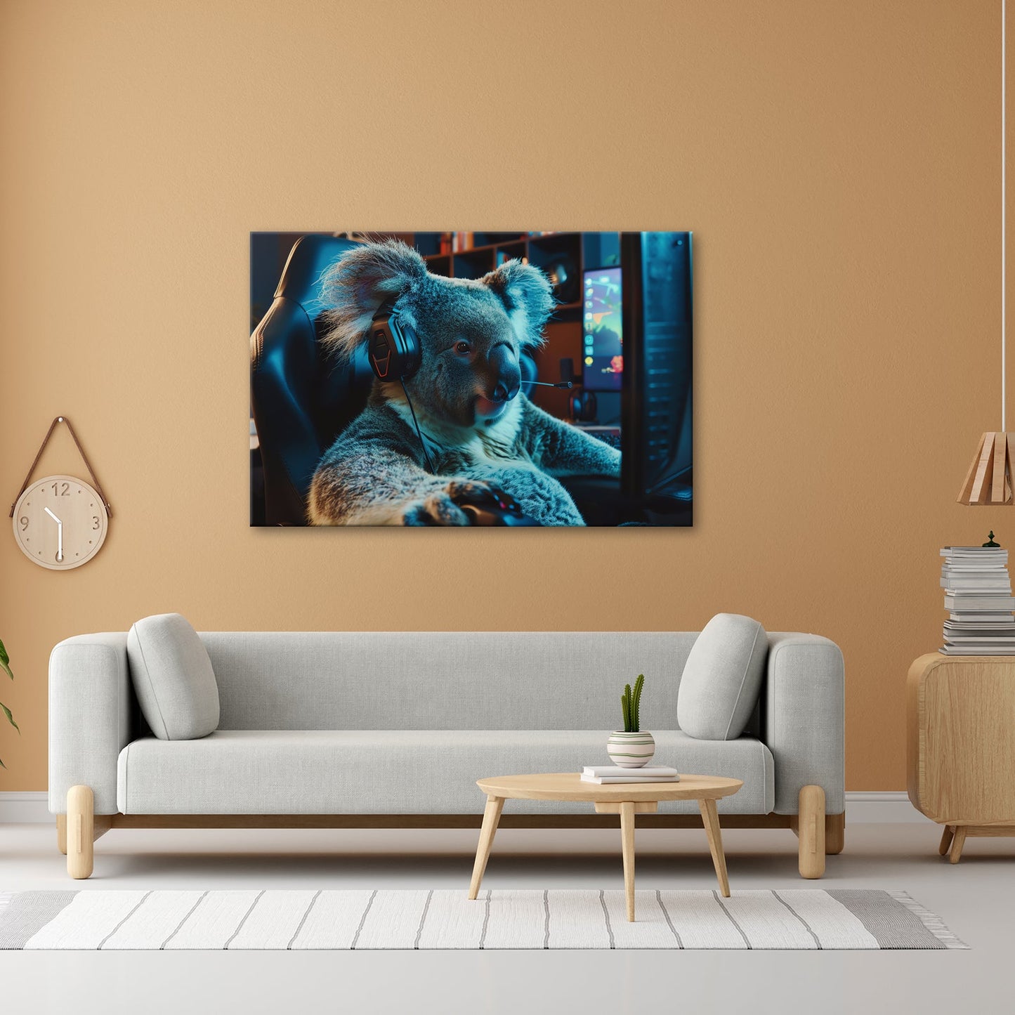 Leinwandbild Koala - Gamer – konzentriert am Controller im Neonlicht. - deyoli