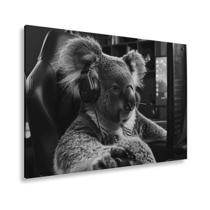 Leinwandbild Koala - Gamer – konzentriert am Controller im Neonlicht. - deyoli