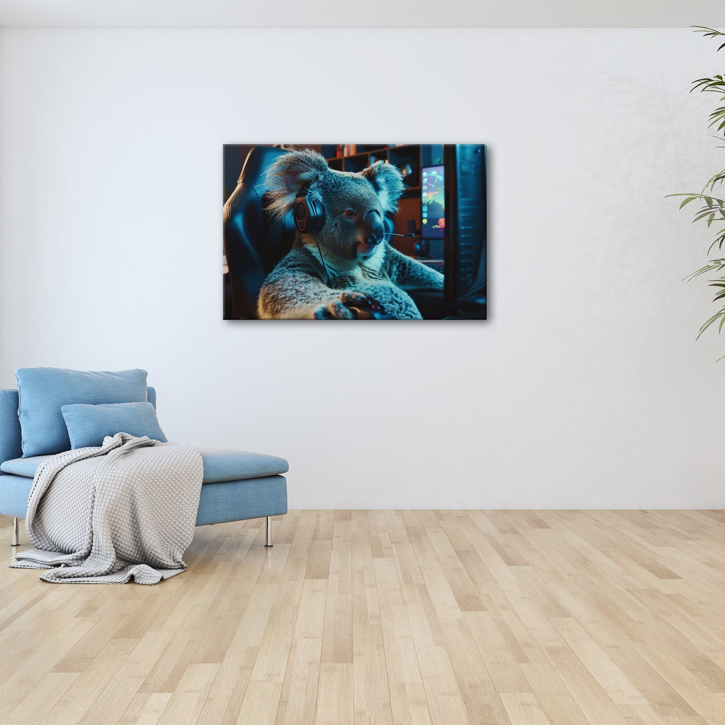 Leinwandbild Koala - Gamer – konzentriert am Controller im Neonlicht. - deyoli