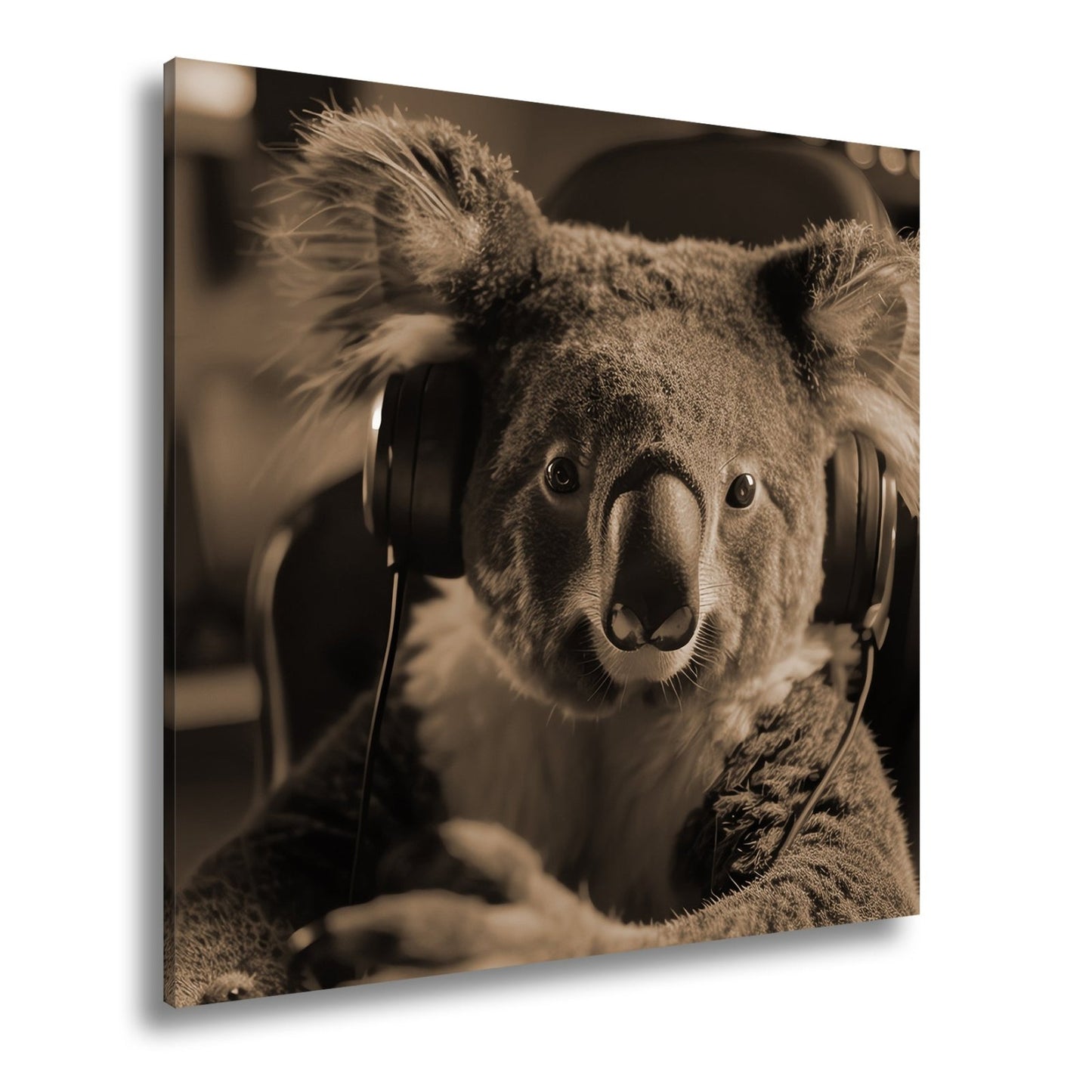 Leinwandbild Koala im Gaming - Fieber – Fokus im blauen Neonlicht. - deyoli