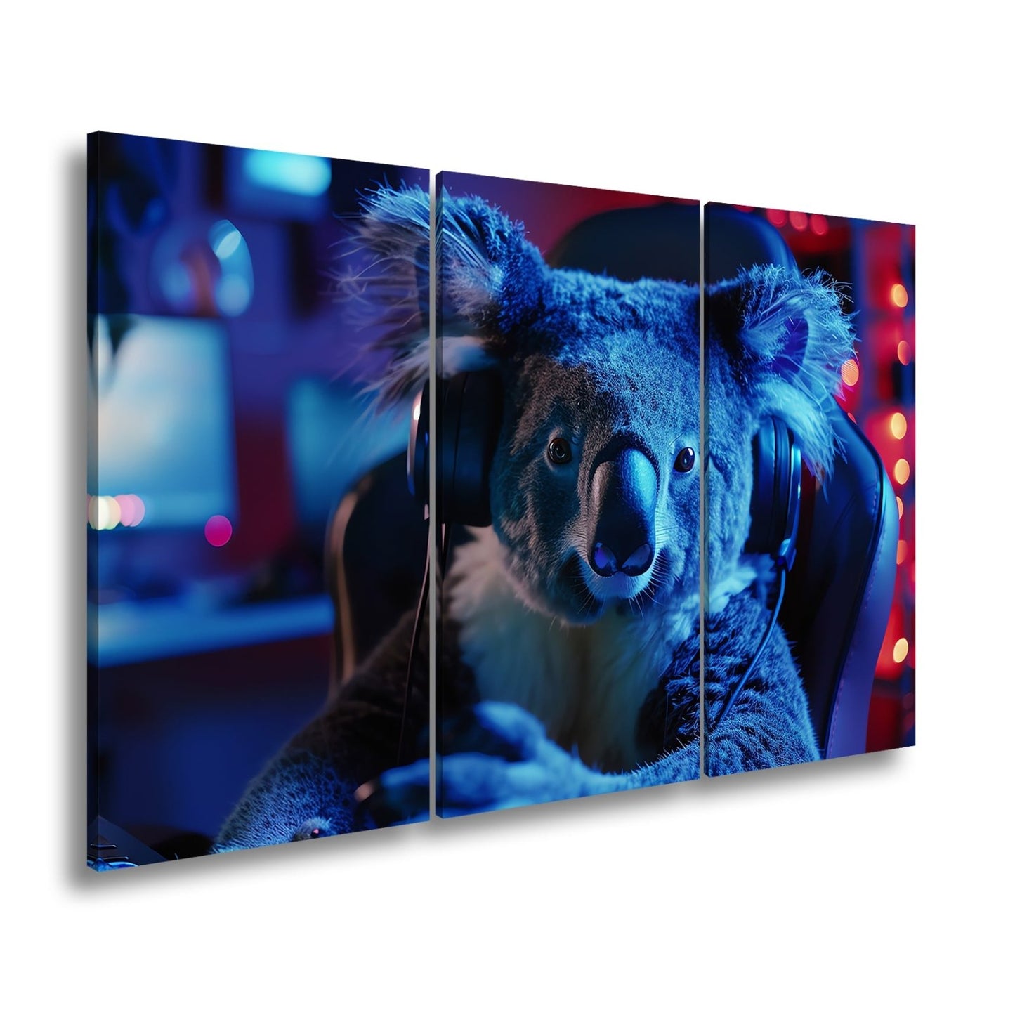 Leinwandbild Koala im Gaming - Fieber – Fokus im blauen Neonlicht. - deyoli