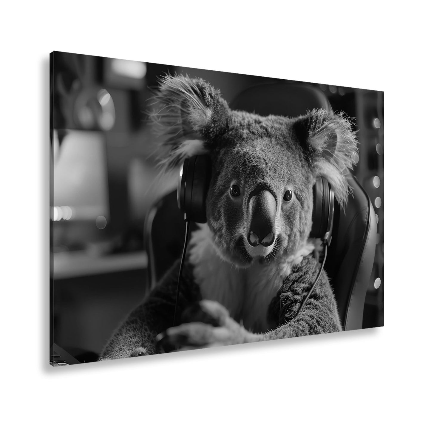 Leinwandbild Koala im Gaming - Fieber – Fokus im blauen Neonlicht. - deyoli