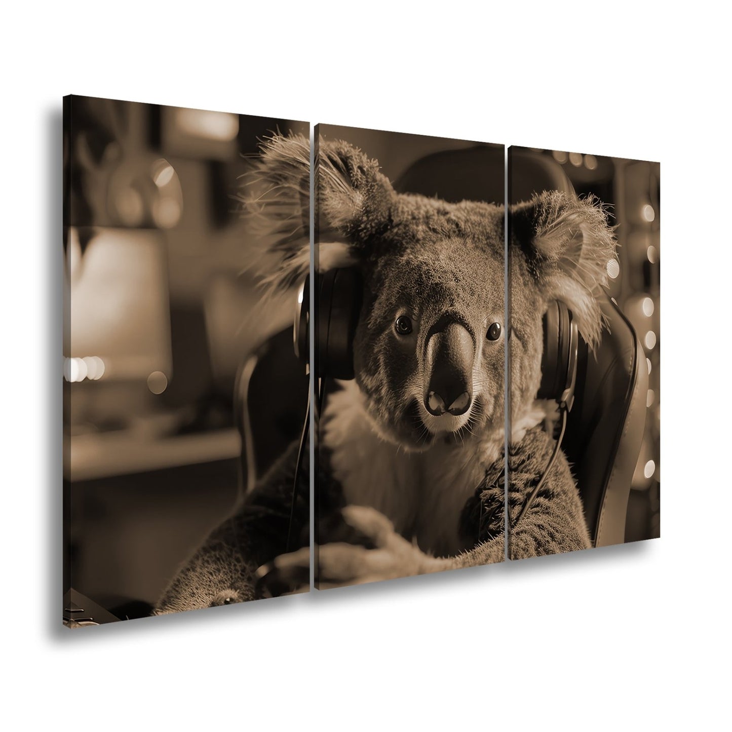 Leinwandbild Koala im Gaming - Fieber – Fokus im blauen Neonlicht. - deyoli