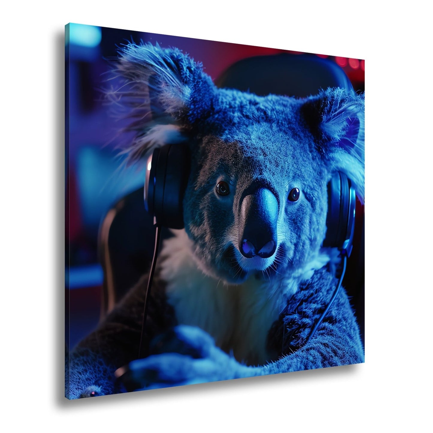 Leinwandbild Koala im Gaming - Fieber – Fokus im blauen Neonlicht. - deyoli