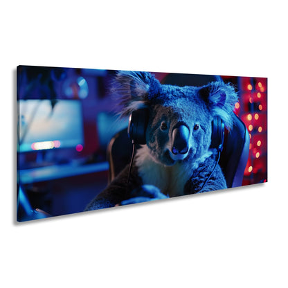 Leinwandbild Koala im Gaming - Fieber – Fokus im blauen Neonlicht. - deyoli