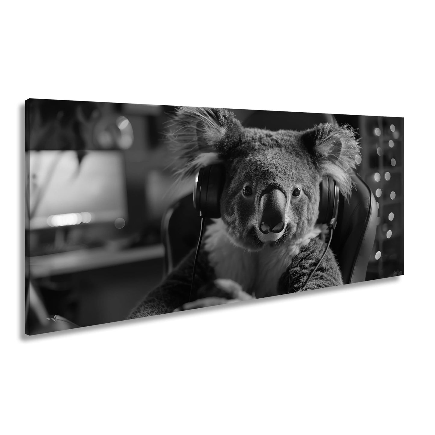 Leinwandbild Koala im Gaming - Fieber – Fokus im blauen Neonlicht. - deyoli