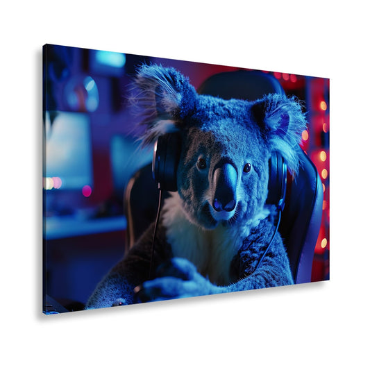 Leinwandbild Koala im Gaming - Fieber – Fokus im blauen Neonlicht. - deyoli