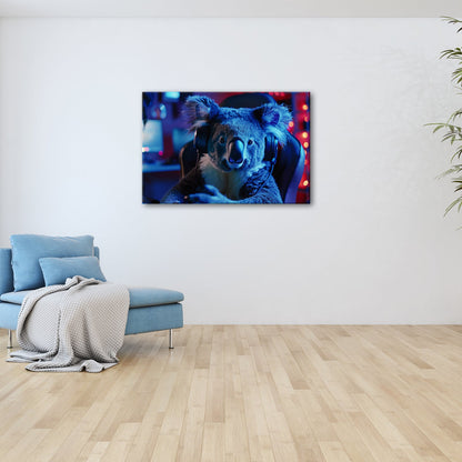Leinwandbild Koala im Gaming - Fieber – Fokus im blauen Neonlicht. - deyoli