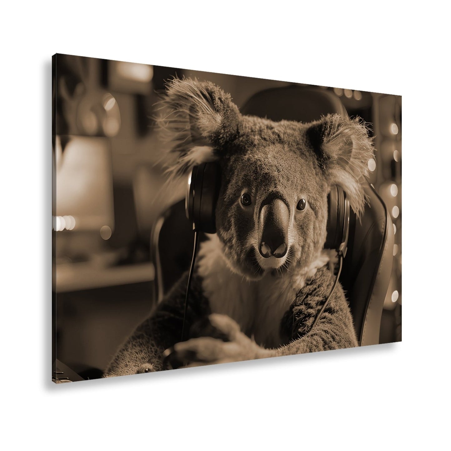 Leinwandbild Koala im Gaming - Fieber – Fokus im blauen Neonlicht. - deyoli