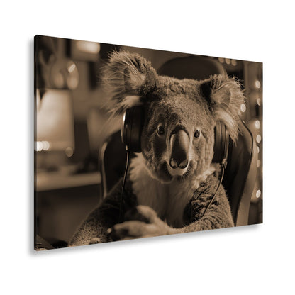 Leinwandbild Koala im Gaming - Fieber – Fokus im blauen Neonlicht. - deyoli