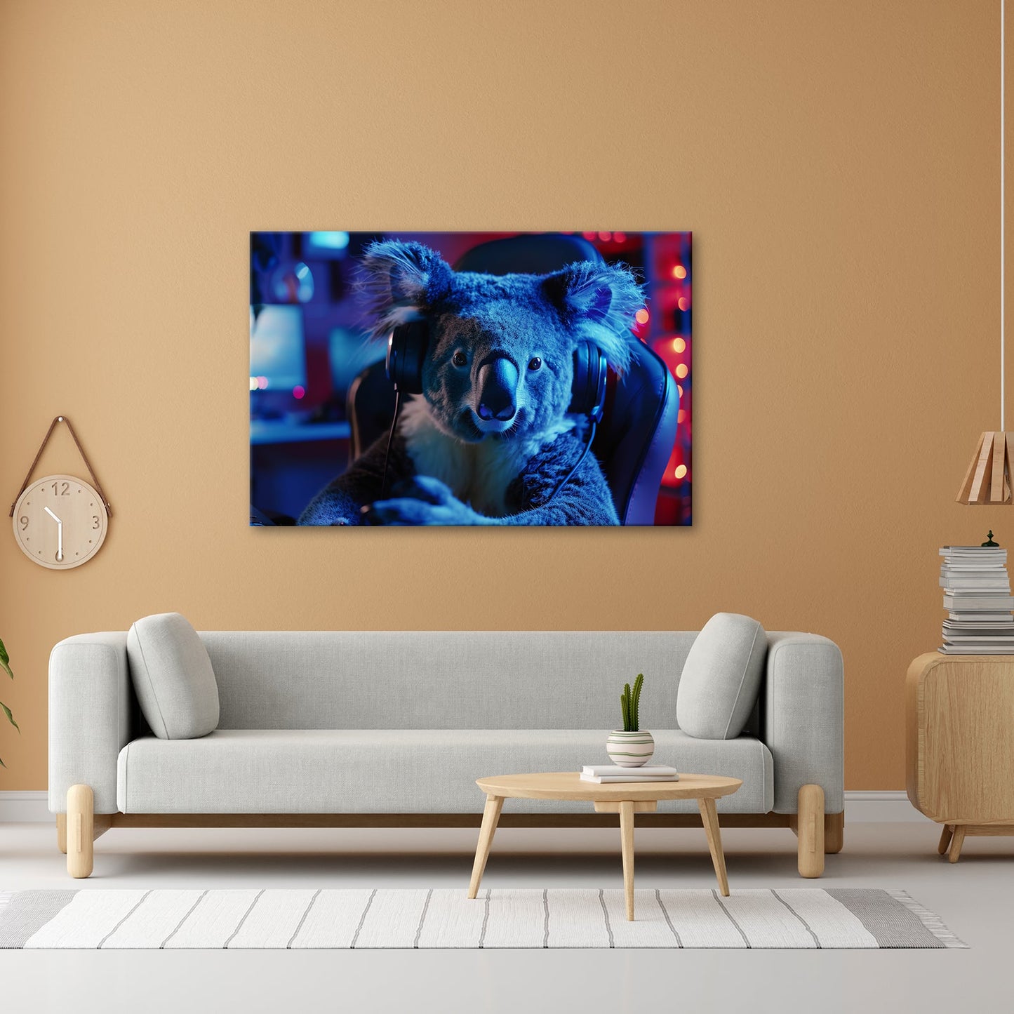 Leinwandbild Koala im Gaming - Fieber – Fokus im blauen Neonlicht. - deyoli