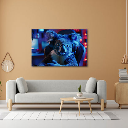 Leinwandbild Koala im Gaming - Fieber – Fokus im blauen Neonlicht. - deyoli