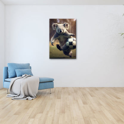 Leinwandbild Koala - Kick – wild entschlossen auf dem Spielfeld. - deyoli
