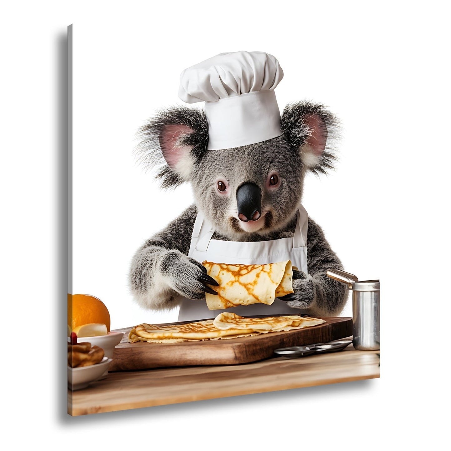 Leinwandbild Koala - Koch zaubert Pfannkuchen mit Liebe und Präzision. - deyoli