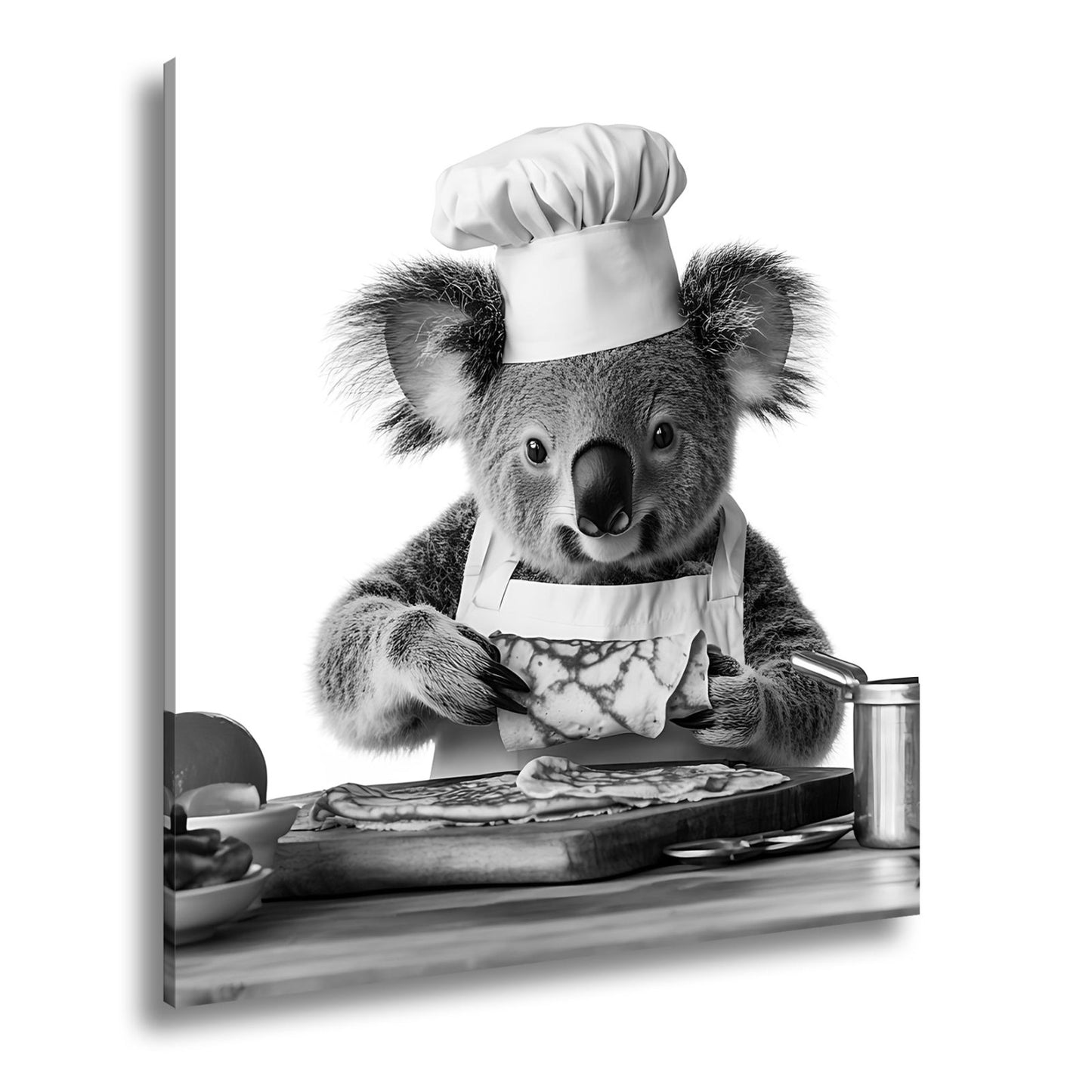 Leinwandbild Koala - Koch zaubert Pfannkuchen mit Liebe und Präzision. - deyoli