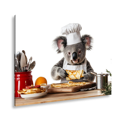 Leinwandbild Koala - Koch zaubert Pfannkuchen mit Liebe und Präzision. - deyoli