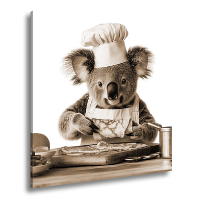 Leinwandbild Koala - Koch zaubert Pfannkuchen mit Liebe und Präzision. - deyoli