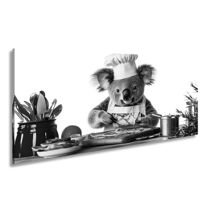 Leinwandbild Koala - Koch zaubert Pfannkuchen mit Liebe und Präzision. - deyoli