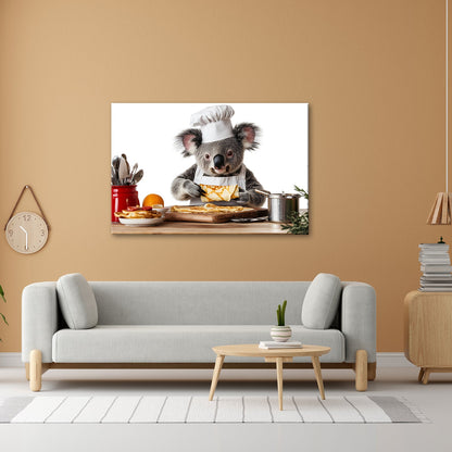 Leinwandbild Koala - Koch zaubert Pfannkuchen mit Liebe und Präzision. - deyoli